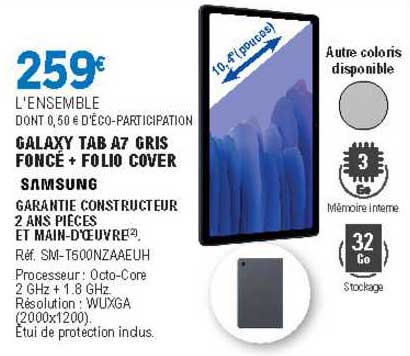 galaxy tab a7 gris foncé + folio cover samsung