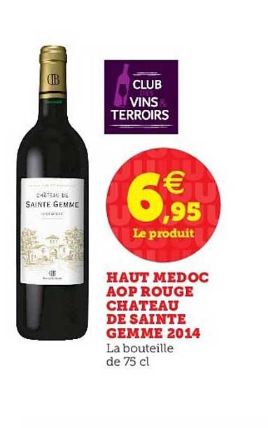 haut medoc aop rouge château de sainte gemme 2014
