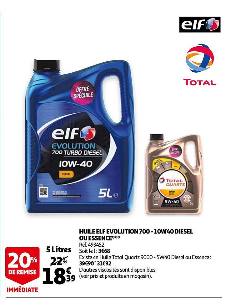 Huile Elf Evolution 700 - 10w40 Diesel Ou Essence