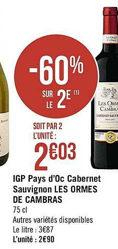 igp pays d'oc cabernet sauvignon les ormes de cambras
