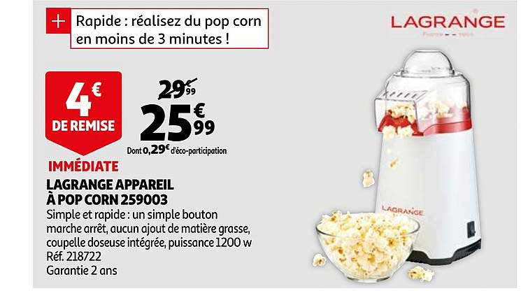 lagrange appareil à pop corn
