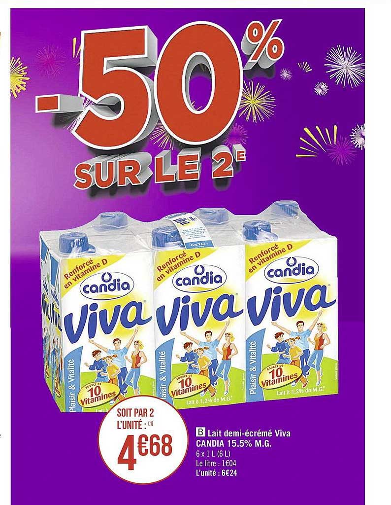 lait demi-écrémé viva candia 15.5% m.g.