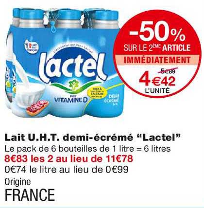 lait u.h.t. demi-écrémé "lactel"