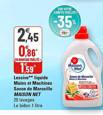 lessive liquide mains et machines savon de marseille maison net