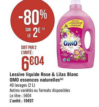 lessive liquide rose & lilas blanc omo essences naturelles