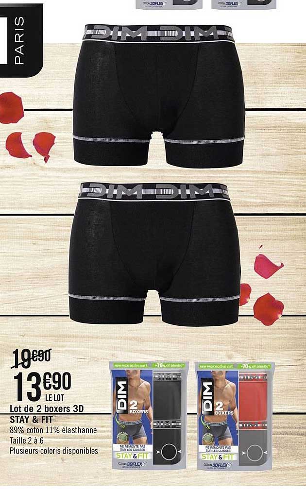 lot de 2 boxers 3d stay & fit dim