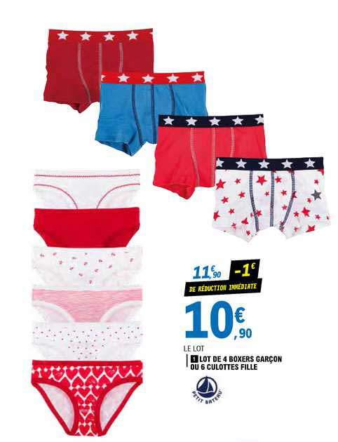lot de 4 boxers garçon ou 6 culottes fille petit bateau