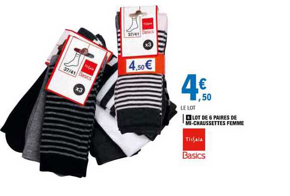 lot de 6 paires de mi-chaussettes femme tiisaia basics