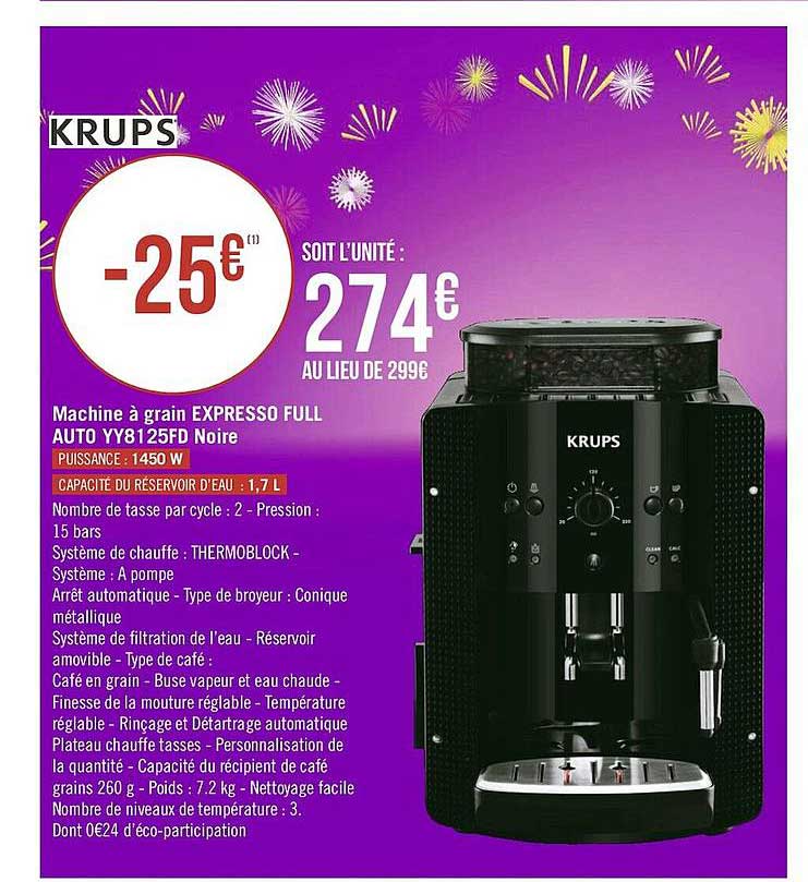Machine à Grain Expresso Full Auto Yy81 25fd Noire Krups