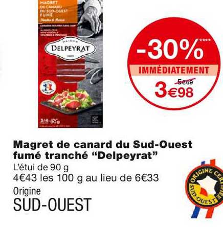 magret de canard du sud-ouest fumé tranché "delpeyrat"