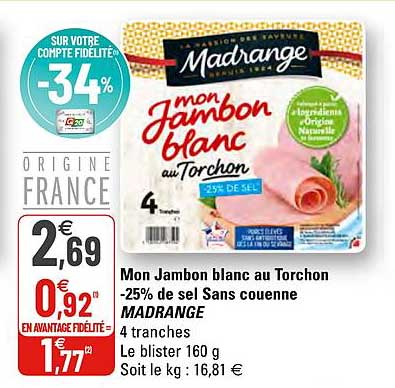 mon jambon blanc au torchon -25% de sel sans couenne madrange