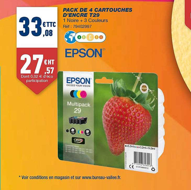 pack de 4 cartouches d'encre t29 epson