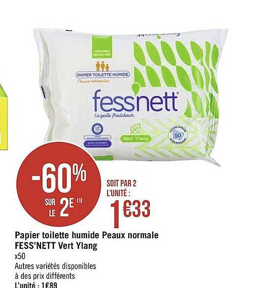papier toilette humide peaux normale fess'nett vert ylang