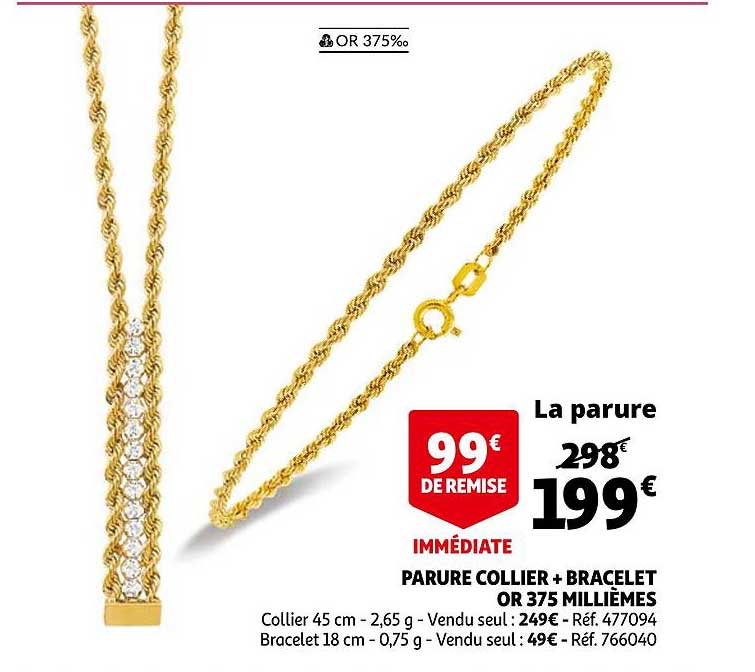 parure collier + bracelet or 375 millièmes