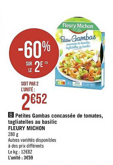 petites gambas concassée de tomates, tagliatelles au basilic fleury michon