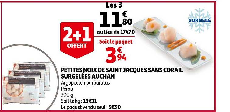 petites noix de saint jacques sans corail surgelées auchan