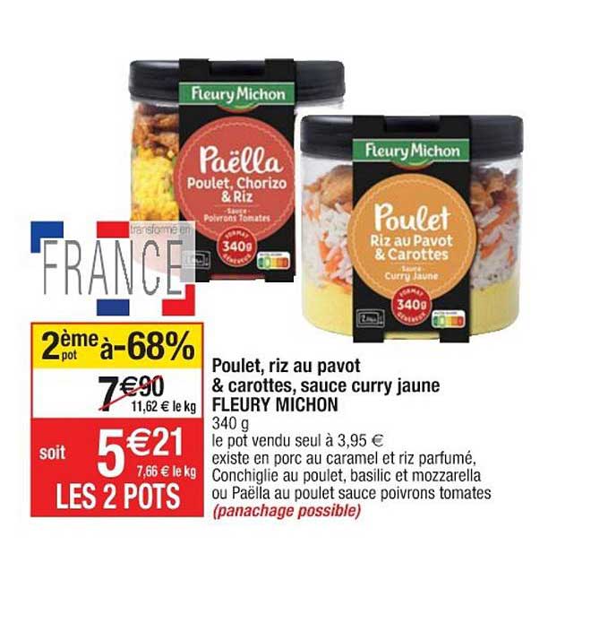 poulet, riz au pavot & carottes, sauce curry jaune fleury michon