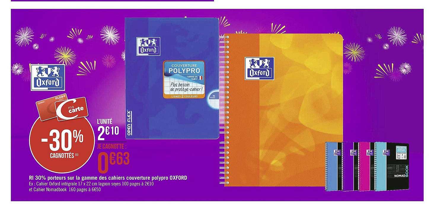 ri 30% porteurs sur la gamme des cahiers couverture polypro oxford