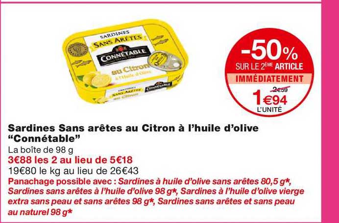 sardines sans arêtes au citron à l'huile d'olive "connétable"