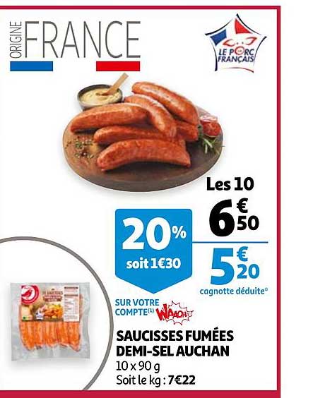 saucisses fumées demi-sel auchan