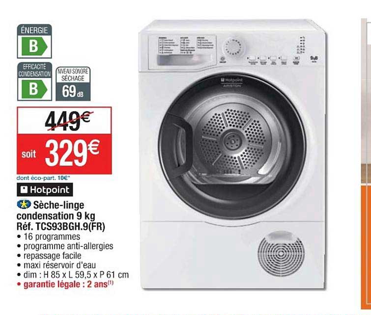 sèche-linge condensation 9 kg hotpoint