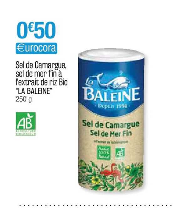 sel de camargue, sel de mer fin à l'extrait de riz bio "la baleine"