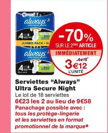 serviettes "always" ultra secure night