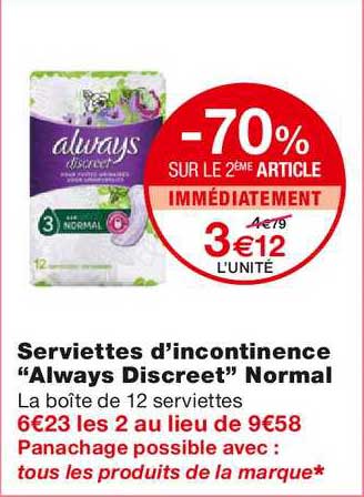 serviettes d'incontinence "always discreet" normal