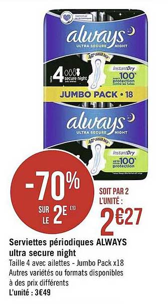 serviettes périodiques always ultra secure night