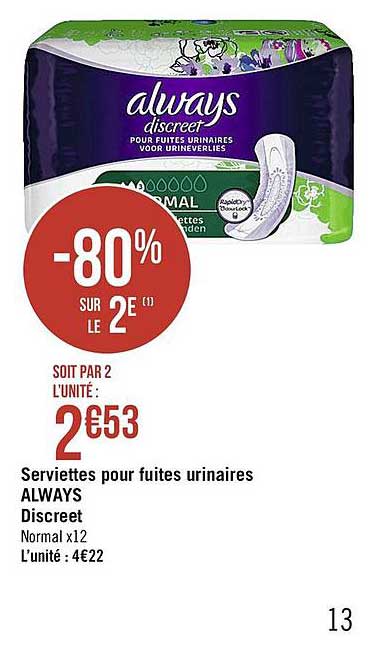 serviettes pour fuites urinaires always