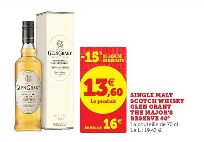 single malt scotch whisky glen grant the major's reserve 40°