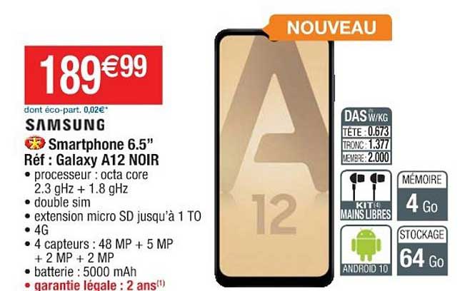 smatphone 6.5" réf : galaxy a12 noir samsung