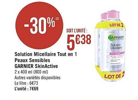 solution micellaire tout en 1 peaux sensibles garnier skinactive