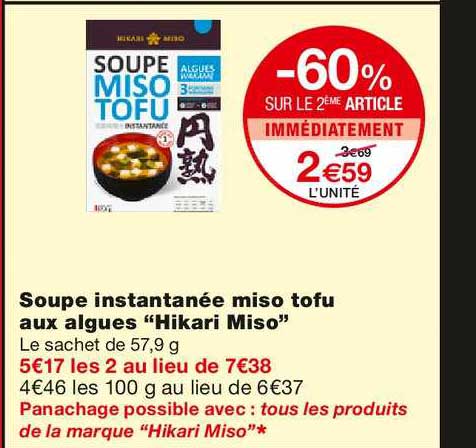 soupe instantanée miso tofu aux algues "hikari miso"