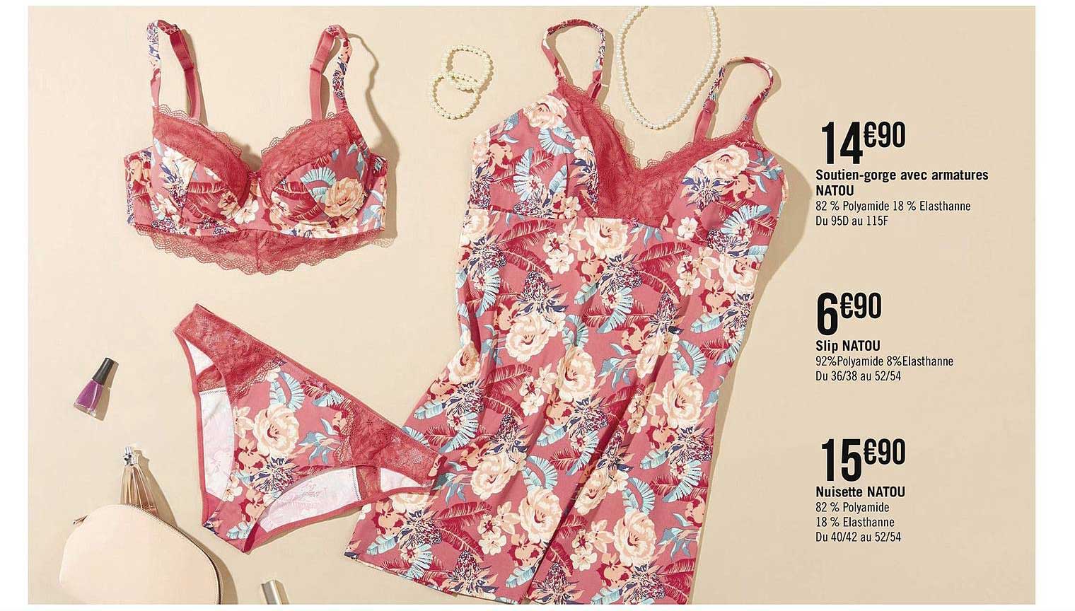 soutien-gorge avec armatures natou, slip natou , nuisette natou