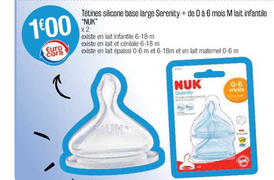 tétines silicone base large serenity + de 0 à 6 mois m lait infantile "nuk"
