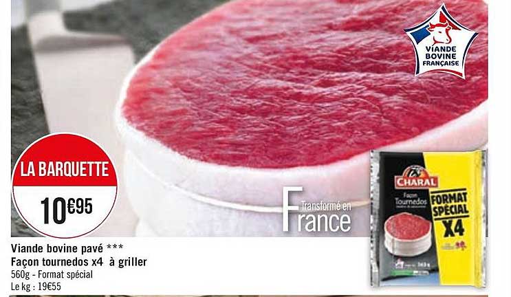viande bovine pavé façon tournedos x4 à griller charal