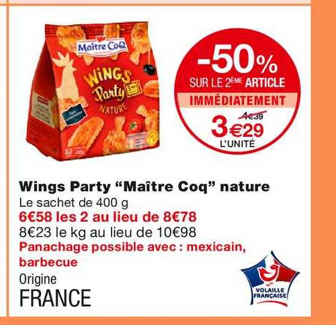 wings party "maître coq" nature