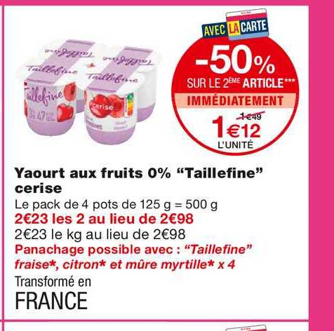 yaourt aux fruits 0% "taillefine" cerise