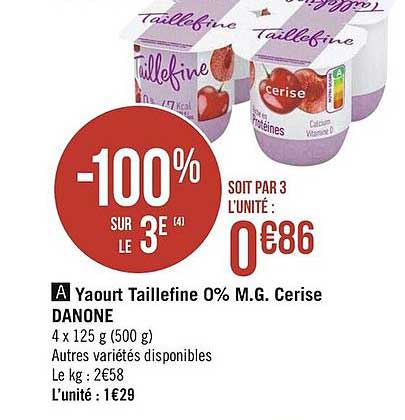 yaourt taillefine 0% m.g. cerise danone