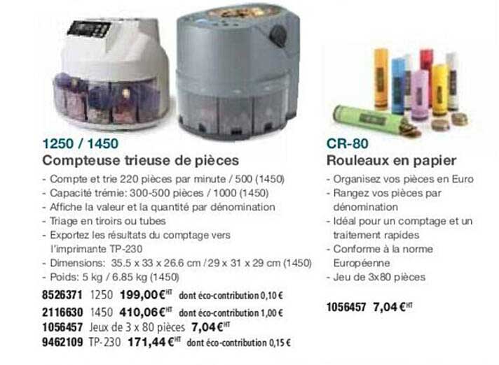 1250 - 1450 compteuse trieuse de pièces ou cr-80 rouleaux en papier