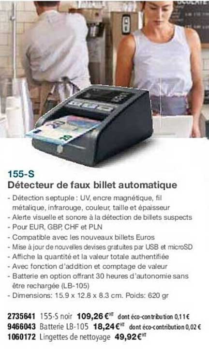 155-s détecteur de faux billet automatique