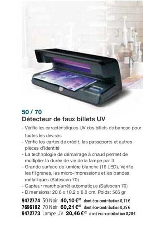 50 - 70 Détecteur De Faux Billets Uv