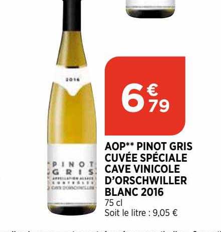 aop pinot gris cuvée spéciale cave vinicole d'orschwiller blanc 2016