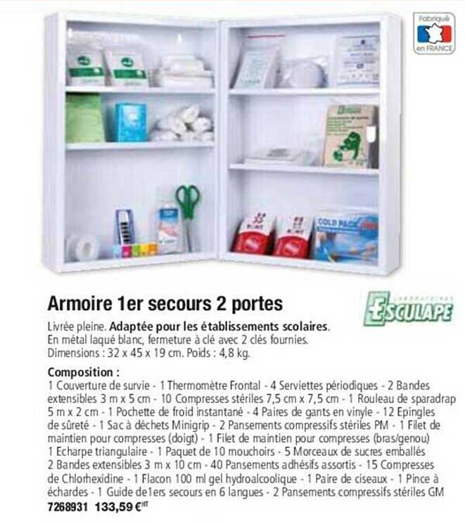 armoire 1er seours 2 portes esculape