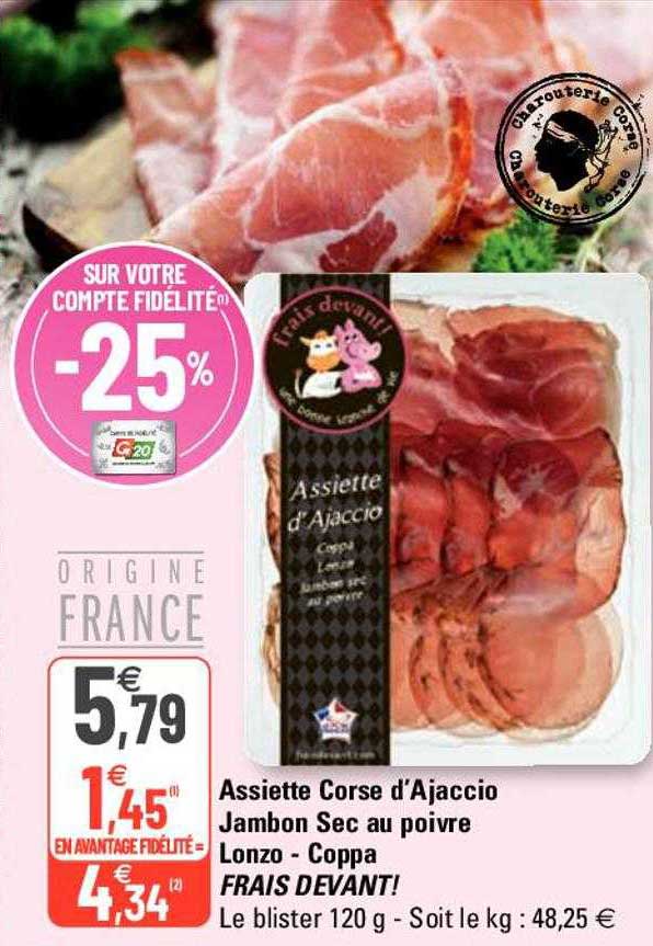 assiette corse d'ajaccio jambon sec au poivre lonzo - coppa frais devant!