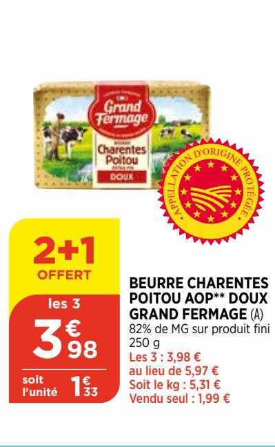 beurre charentes poitou aop doux grand fermage