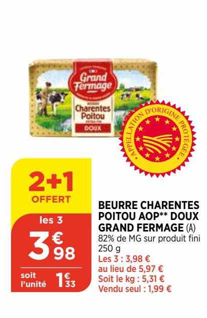 beurre charentes poitou aop doux grand fermage