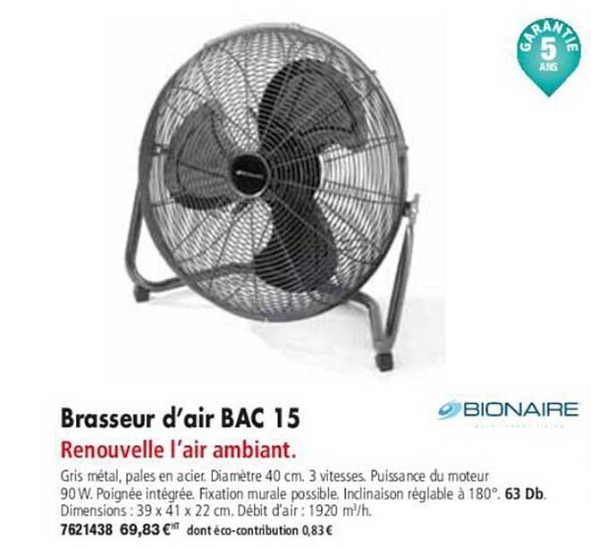 bionaire brasseur d'air bac 15