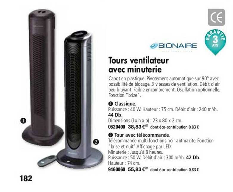 bionaire tours ventilateur avec minuterie